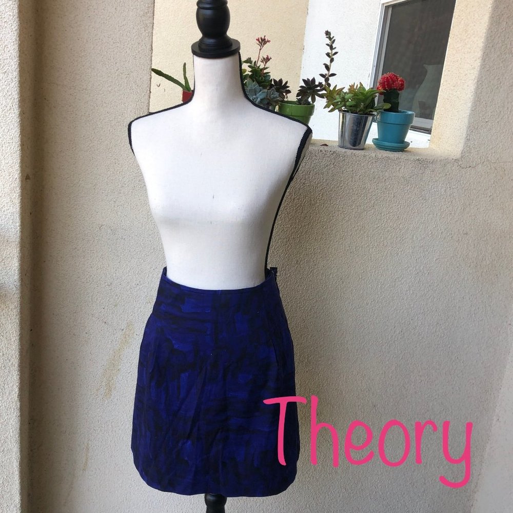 Sz 12 Blue and Black THEORY Mini Skirt